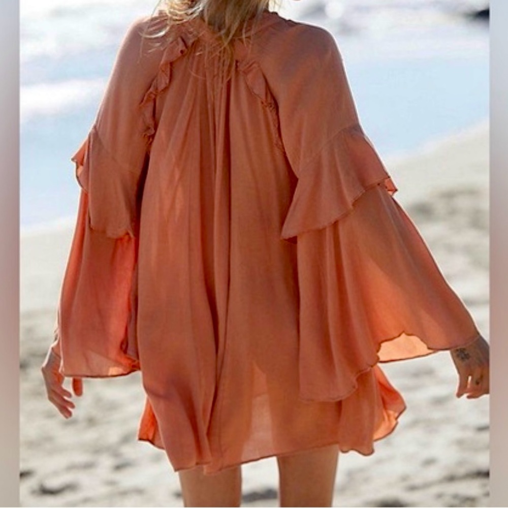NWOT FREE PEOPLE Oversized Cattleya Tunic Ruffle Bell Sleeves Beach Summer XS